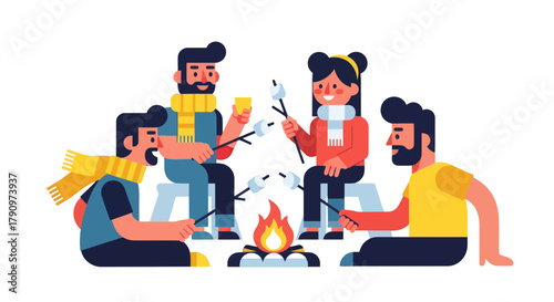 People Enjoying Marshmallow Roasting Around a Campfire in A Peaceful Outdoor Setting