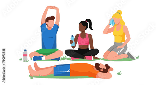 People Enjoying Outdoor Activities Depicted Through Distinctive Illustrations