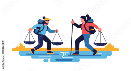 People Carrying Balance Scales, Illustrative Representation of Justice and Equilibrium