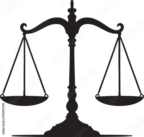 Black silhouette of justice scales on white background balance weighing vector illustration EPS file download.
