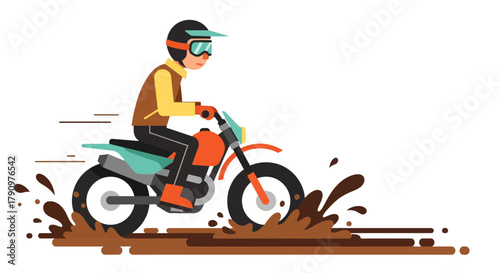 Motorcyclist Embarking Upon An Off-Road Adventure Illustration on Black Background