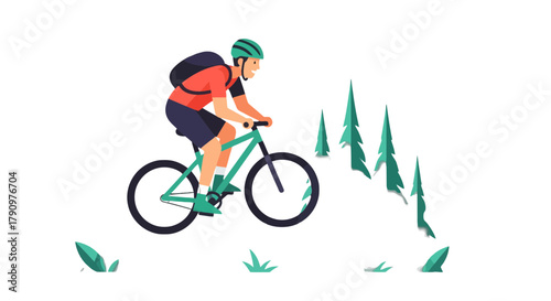 Mountain Biker Cycling Along Wilderness Trail During The Summer Time Adventure Sport
