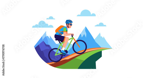 Mountain Biker Ascending A Steep Hill With Majestic Mountains In The Background