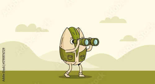 Observant Pistachio Exploring The Outdoors Looking For The Next Adventure with Binoculars