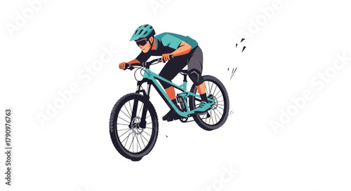 Mountain Biker in Full Speed: Vector Illustration Depicting Outdoor Adventure and Sport