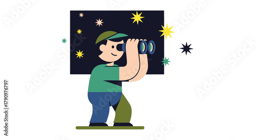 Observing The Cosmos: A Curious Figure Gazing At The Celestial Wonders Above