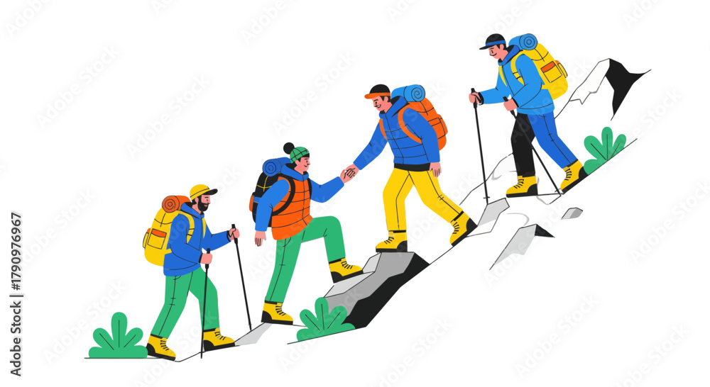 Fototapeta premium Mountain Climbers United: Illustrative Depiction of Teamwork and Overcoming Challenges