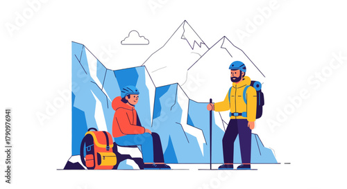 Mountain Climbers Pausing During Their Journey Against A Black Backdrop