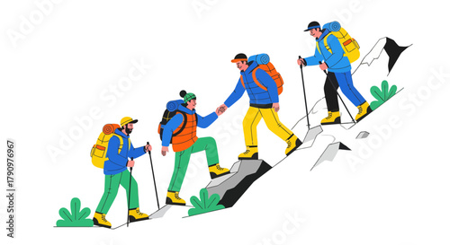 Mountain Climbers United: Illustrative Depiction of Teamwork and Overcoming Challenges