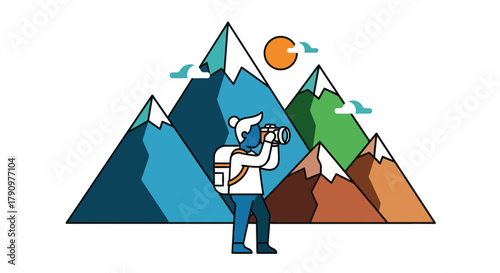 Mountain Photographer Capturing Majestic Landscapes In Silhouette Style During Sunrise or Sunset