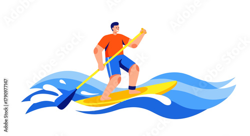 Paddleboarder Glides Across Ocean Waves In A Vibrant Display Of Summer Recreation