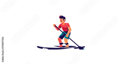 Paddleboarder Person Animated on Black Background Surfing on The Water in Summer Time