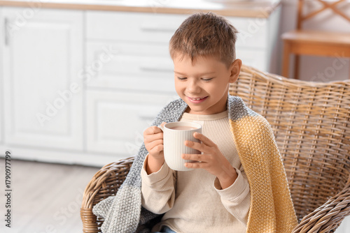 Cute little boy with plaid ...