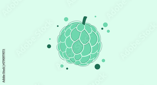 Minimalist Custard Apple Illustration on a Soft Green Background, Perfectly Styled