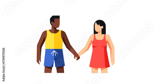 Minimalist Illustration Of A Couple Holding Hands Against A Black Background