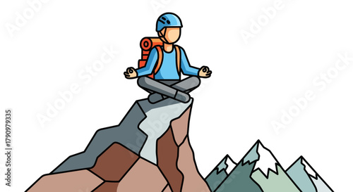 Meditating Climber On Mountain Peak Symbolizing Inner Peace And Outer Conquest
