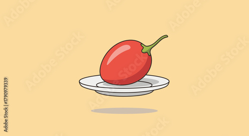 Minimalist Illustration Of A Fresh Red Pepper Resting On A White Plate Perfectly