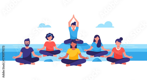 Meditating Community Find Inner Peace And Happiness Together At A Relaxing Retreat