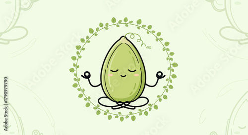 Meditative Seed Illustration Within a Wreath Depicting Calmness and Serenity