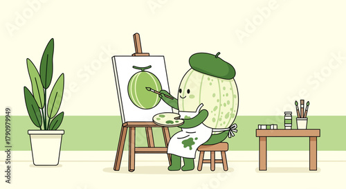 Melon Artist Depicts a Vibrant Composition on Canvas With Cheerful Aesthetic