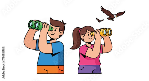 Kids Observing The Birds Through Binoculars Within a Dark Setting