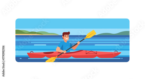 Kayak Adventure On Tranquil Waters Illustrates Outdoor Recreation and Sport Activities