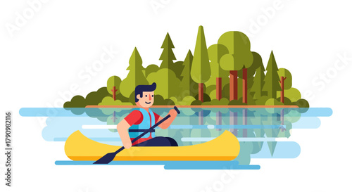 Kayak Adventure On Tranquil Waters With a Beautiful Forest Reflection