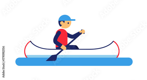 Kayak Adventure: Person Paddling a Canoe Through the Calm and Dark Water for Pleasure