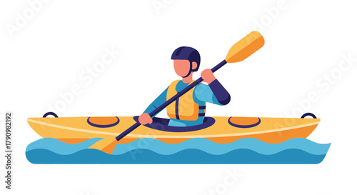 Kayak Adventure: Person Paddling a Kayak on Wavy Water, Isolated on Black