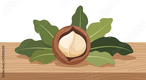 Macadamia Nut Illustration Displaying Its Freshness and Organic Presentation