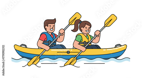 Kayak Adventure With Friends: Embracing The Water, Joyful Illustration in Colourful Style