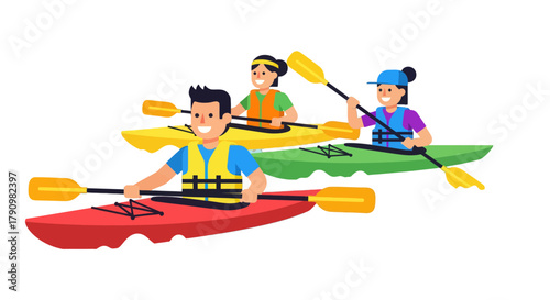 Kayak Adventures: A Colorful Illustration of Friends Having Fun Paddling Together