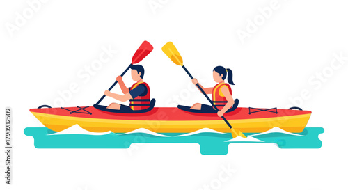 Kayak Fun: A Vibrant Illustration of People Paddling on Calm Waters with a Black Background