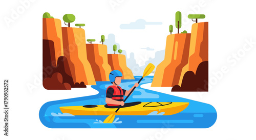 Kayaker Navigating Canyon Waters: An Exhilarating Adventure into the Wilderness