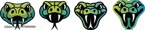 Aggressive Snake Head Logo Vector Set: Viper or Python Mascot Graphic Collection