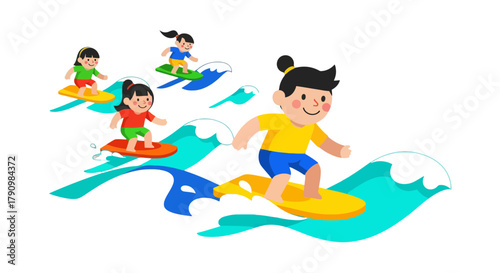 Joyful Surfers Ride Wild Waves Underneath a Darkened Sky With Colorful Surfboards