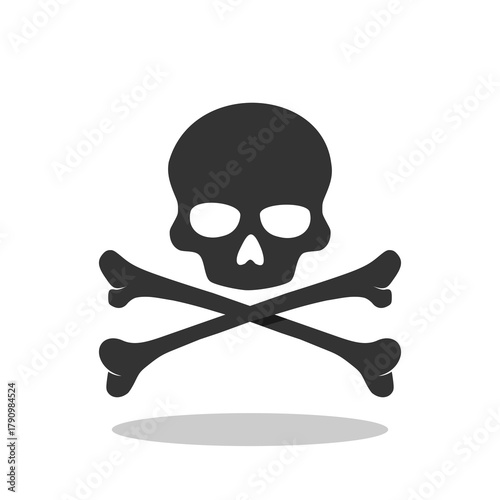 Crossbones and skull death flat icon with shadow