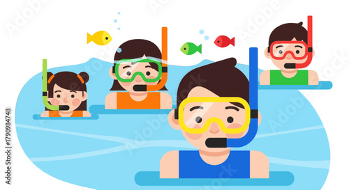 Joyful Snorkelers Exploring Aquatic Realms With Curious Fish and Bubbles