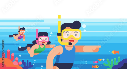 Joyful Snorkeling Adventure: Exploring Underwater World with Friendly Divers in the Ocean