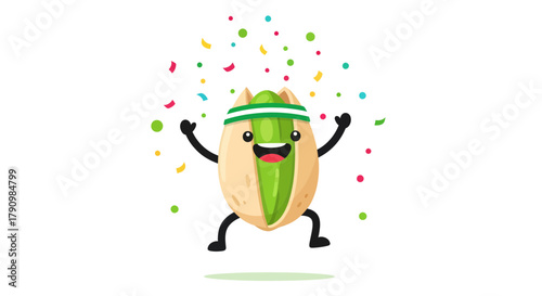 Joyful Sports Pistachio Celebrating Victory With Festive Confetti and Cheerful Expression