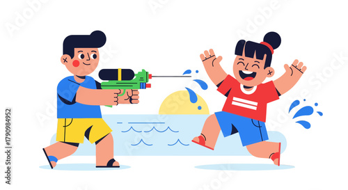 Joyful Summer Fun: Children Playing With Water Guns Illustrating Play and Happiness