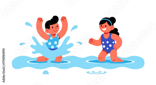 Joyful Summer Fun: Happy Children Splashing and Playing in Refreshing Water