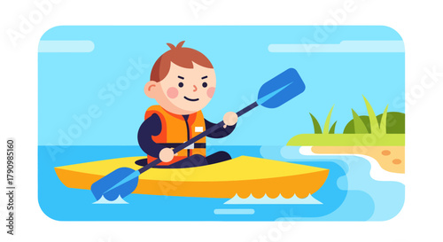 Kayak Adventure: A Joyful Illustration of Paddling Fun in Bright Waters