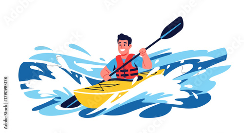 Kayak Adventure: An Energetic Illustration Of A Person Enjoying Water Sport On A Black Background
