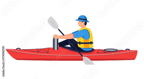 Kayak Adventure: An Illustration Of A Person Enjoying Water Sport On A Red Kayak