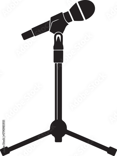 mic stand silhouette vector illustration. Vector Black silhouettes. with white background