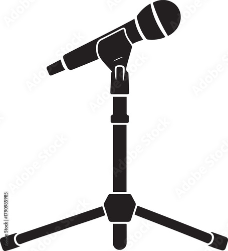mic stand silhouette vector illustration. Vector Black silhouettes. with white background