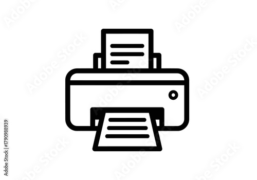Simple black and white illustration of a printer on white background