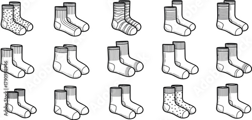 Promotional advertisement template with outline icons of consumer goods for a seasonal clearance event, featuring electronics, apparel, and accessories