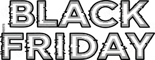 Modern distressed text graphic announcing a significant shopping event with an edgy glitch effect, ideal for discount promotions and seasonal sales advertisements